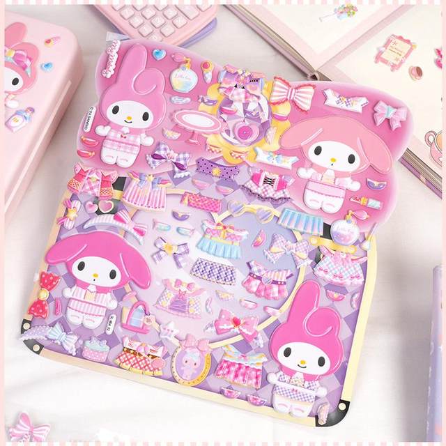 Large double -layer girl cartoon Meliti replace sticker children's wearing clothes and stickers 3D three -dimensional bubble stickers toys