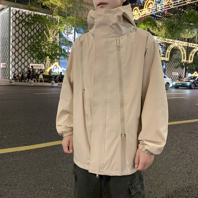 Men's coat autumn and winter thin hooded windproof jacket casual sports tops trendy boys' windbreaker jacket