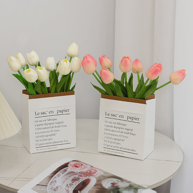 Tulip artificial flowers, simulated flower arrangements, Nordic decoration, home bedroom, living room table, dried flower bouquet, flower arrangement ornaments