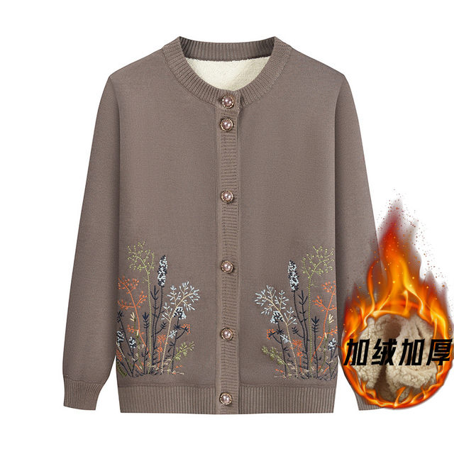 Elderly grandma sweater women's velvet 60-70-year-old mother's clothing old lady's knitted cardigan elderly autumn and winter coat