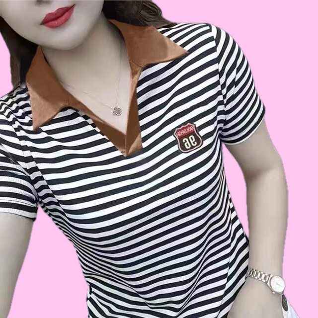 Lapel POLO shirt summer short-sleeved T-shirt for women 2025 new clothes loose large size T-shirt large size middle-aged shirt
