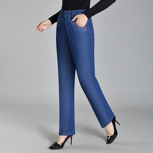 Winter velvet jeans for women, warm pants for middle-aged and elderly people, large size elastic waist pants, granny pants, old lady pants