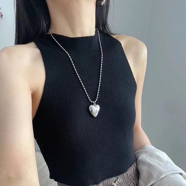 Korean Che Jingyuan same titanium steel non-fading love necklace for women's sunflower silver long peach heart sweater chain