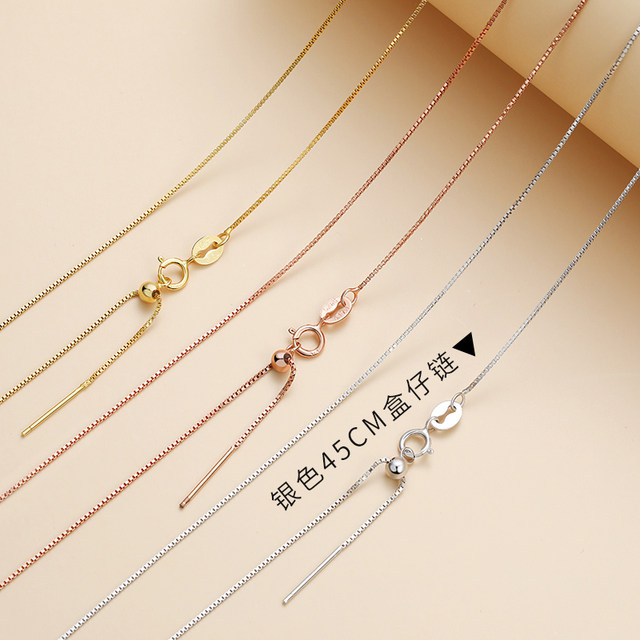 s925 sterling silver pin chain gold necklace for women rose gold pure silver plated 18k gold plain chain box chain adjustable