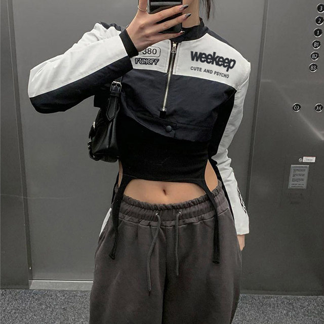Long sleeved short jacket jacket motorcycle letter printing long sleeve short jacket jacket