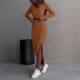 Split long skirt two-piece set for women top long sleeve long skirt two-piece set for women