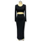 Split long skirt two-piece set for women top long sleeve long skirt two-piece set for women