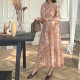 Retro oil painting prints asymmetric pleated layered skirt