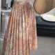 Retro oil painting prints asymmetric pleated layered skirt