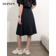 HONRN/Red Casual Black Double Pocket Belt A-line Skirt Skirt Women's Spring and Autumn Medium-length HI11OQ252