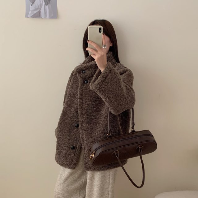 
New real shot winter Korean style lazy thickened imitation sheepskin fur all-in-one warm fur jacket for women