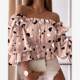 New autumn products sexy one-length neck off-shoulder gradient tie-dye large flower dot print waist-closed long-sleeved shirt short top

