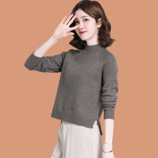 Short sweater female high -waisted half -high collar match with skirt 2024 new thickened wool needle knitting bottom shirt autumn and winter
