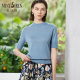 2025 spring new product short-sleeved basic style solid color half-high round neck worsted pure wool base thin sweater pullover