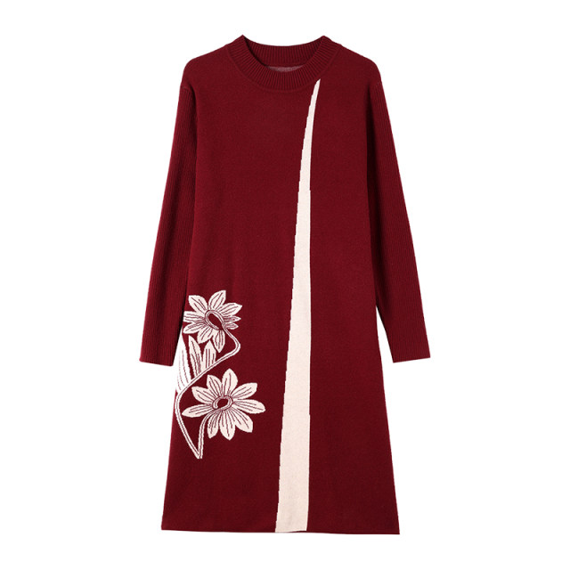 Guofeng Mom Women's Half -neck Print Large Cover Dress 2024 New Autumn and Winter Middle Long Sweat Dress