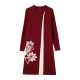 Guofeng Mom Women's Half -neck Print Large Cover Dress 2024 New Autumn and Winter Middle Long Sweat Dress