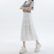 White lace spliced ​​hook cake skirt for women 2025 spring and summer new high-waisted A-line puffy skirt