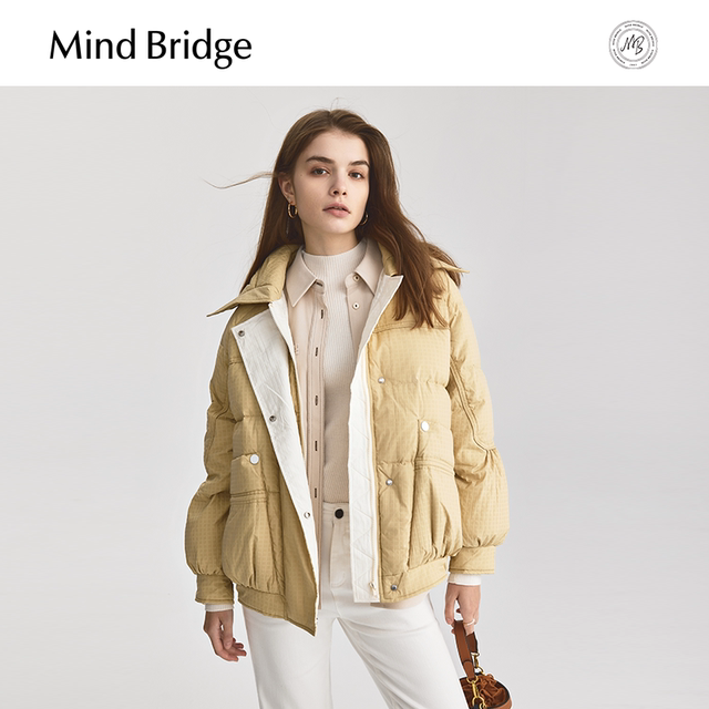 Mind Bridge Winter Lapel Bread Jacket Women's Loose Down Jacket 2024 New Plaid Warm Jacket