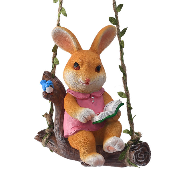 Rabbit reading book swing tree pendant garden balcony decoration wall hanging kindergarten courtyard outdoor animal ornament