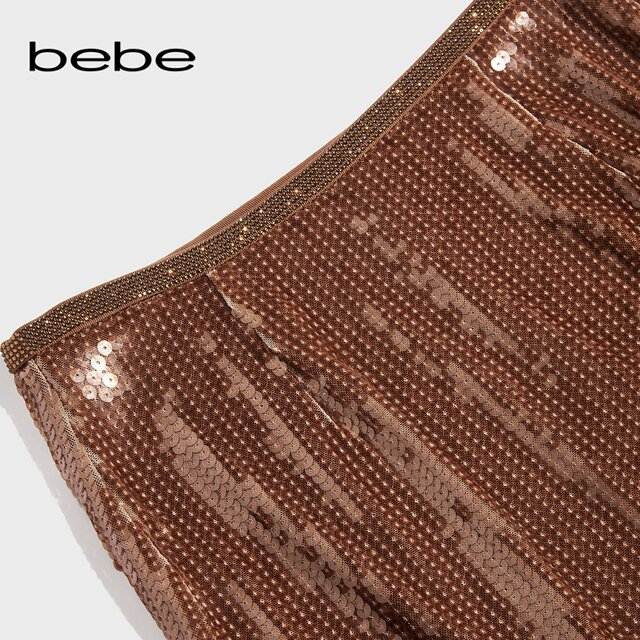 bebe winter series women's slim sequin brown midi pencil skirt skirt 420005