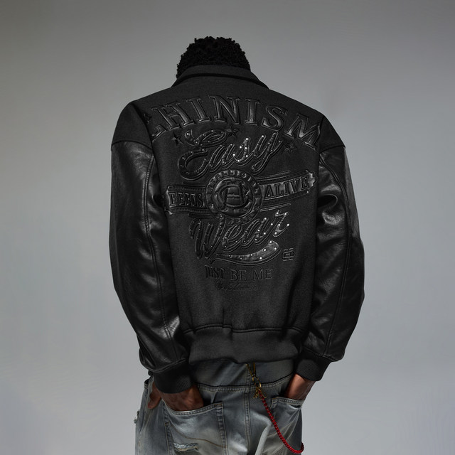 CHINISM Chichen woolen patchwork lapel baseball jacket men's American boys' embroidered quilted thickened jacket