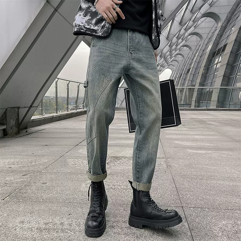 復古牛仔褲男搭配馬丁靴的褲子高街ins潮牌輕熟風