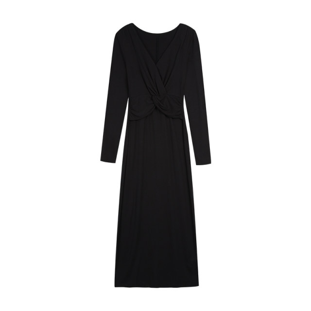 NEVA HU black French V-neck dress with women's design niche 2025 spring slim temperament hip-covering long skirt