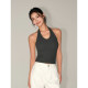 NEVA HU black halter neck small suspender knitted vest for women wearing 2025 summer slim short backless top