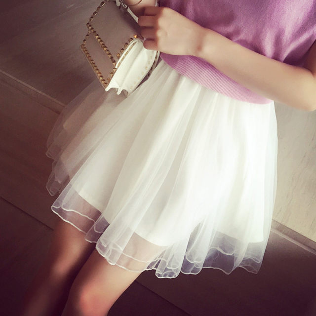 Korean version of spring and summer new large-size women's high waist mesh puffy skirt pants fat girl slim princess O-shaped short skirt