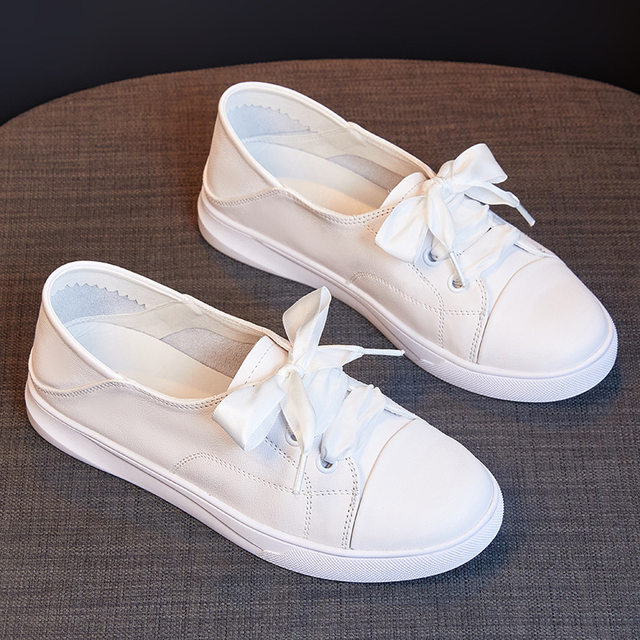 
Fashion new top layer cowhide shallow mouth genuine leather small white shoes for women's new summer versatile lace-up casual flat shoes
