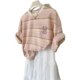 Pink striped bears embroidered short -sleeved top Girl summer 2024 loose, thin niche design, Korean t -shirt