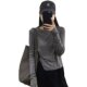 Gray Lysier split kravis short T -shirts spring and autumn top women's new round neck long -sleeved fashion qi