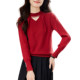 Red half-turtleneck sweater for women in autumn and winter new beaded hollow pullover top slim fitted with knitted base shirt