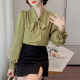 French bow satin shirt for women in spring and autumn new style mature style streamer shirt high-end light luxury top