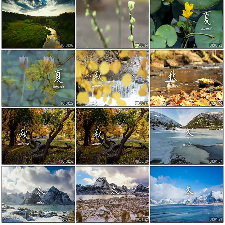 清新唯美春夏秋冬大自然四季变化舞台背景晚会开场片头视频素材
