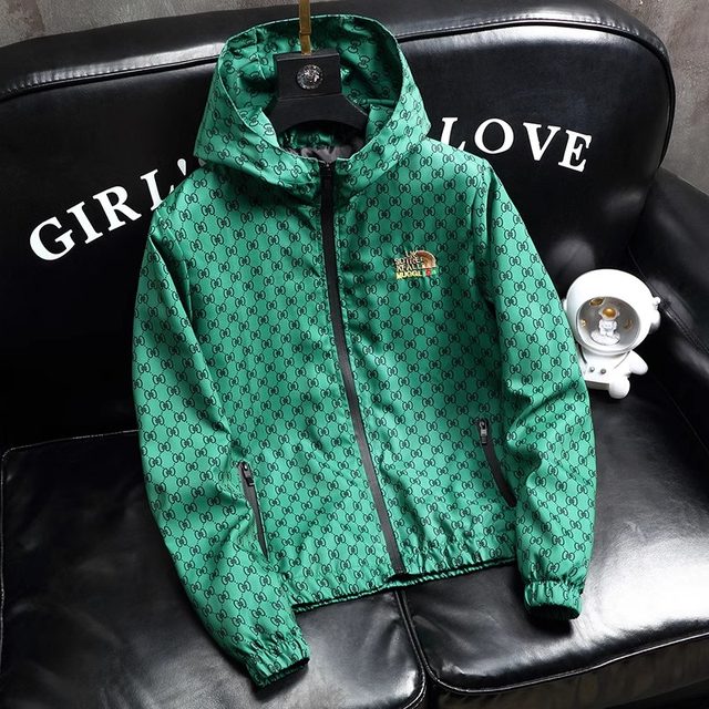Hooded jacket for men's autumn and winter trendy brand new printed slim fit and handsome casual thin sun protection suit short men's jacket