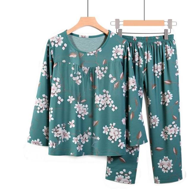 
New fashionable spring and autumn long-sleeved mother floral suit middle-aged and elderly pajamas casual home clothes grandma wears thin outerwear