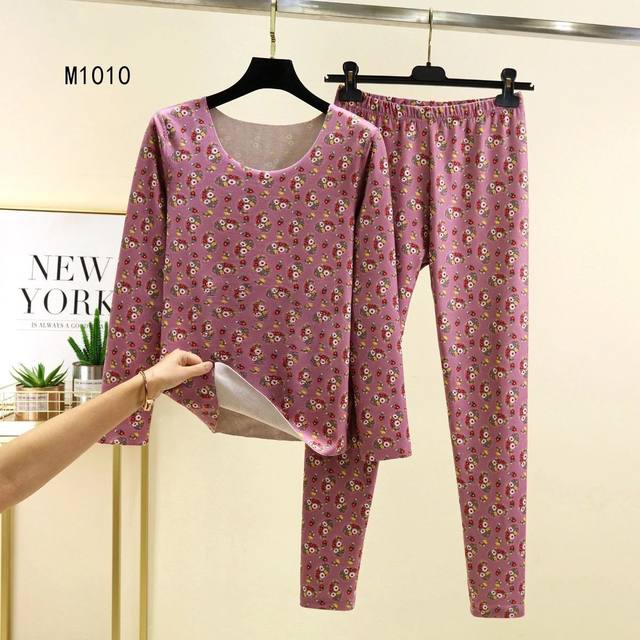 Winter DeRong self-heating thermal underwear set 2025 new floral autumn clothes and autumn trousers for middle-aged and elderly home pajamas