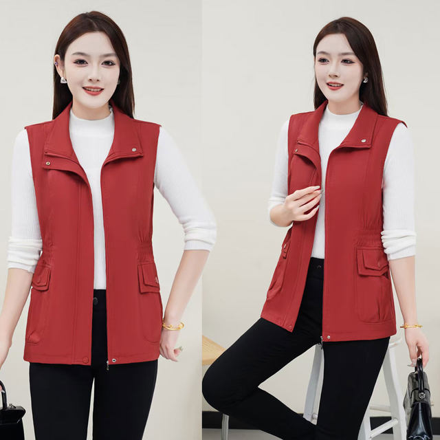 Middle-aged and elderly spring and autumn new sleeveless vest for mothers, fashionable and casual, versatile waist vest vest, thin vest for outer wear