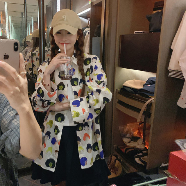Qingchuan onewalk/real shot 2025 cartoon face long-sleeved shirt for women Qiusen style fashionable and fashionable
