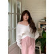 dese smug design sense cross V-neck sweater for women autumn large size fat mm off-shoulder long-sleeved knitted top
