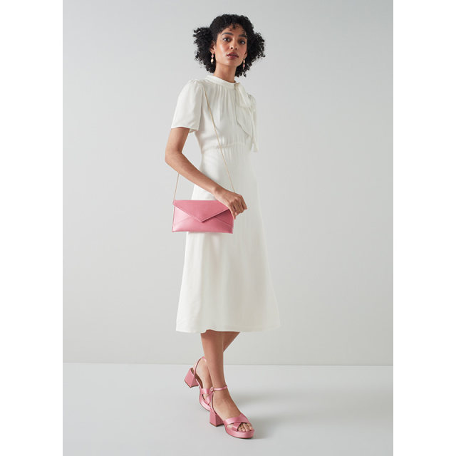 
lkbennett white dress women's spring and summer short-sleeved bow-shaped long skirt