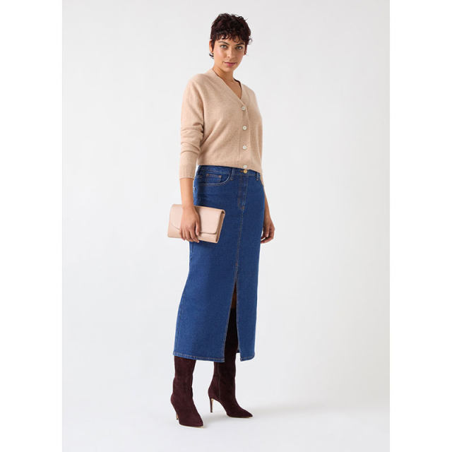 lkbennett blue denim skirt 2025 spring new front mid-slit metal buttons versatile to make you look slim