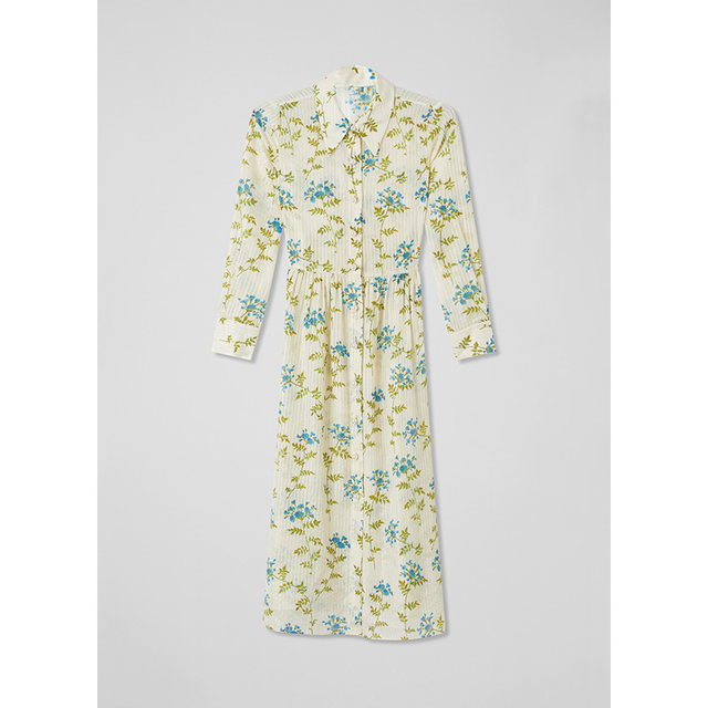 lkbennett fairy-style printed silk dress for women, spring and autumn long sleeve waist-hugging shirt skirt long (two wears)