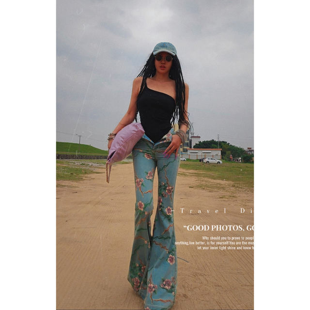 AOAOMISSSHOP Aoaojia 2024 summer fashion light blue thin denim big flared pants