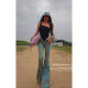 AOAOMISSSHOP Aoaojia 2024 summer fashion light blue thin denim big flared pants