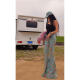 AOAOMISSSHOP Aoaojia 2024 summer fashion light blue thin denim big flared pants