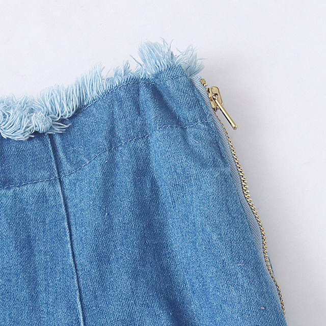 Denim skirt Spring and Autumn New Foreign Trade Women's Fashion Age-reducing Natural Waist Zipper Furted Tassel Skirt 30093
