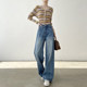 Grinded breasted wide-leg jeans for women in spring and autumn 2025 new high-waist loose and slim tall straight pants