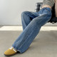 Grinded breasted wide-leg jeans for women in spring and autumn 2025 new high-waist loose and slim tall straight pants